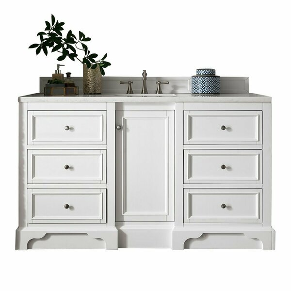 James Martin Vanities De Soto 60in Single Vanity, Bright White w/ 3 CM Arctic Fall Solid Surface Top 825-V60S-BW-3AF